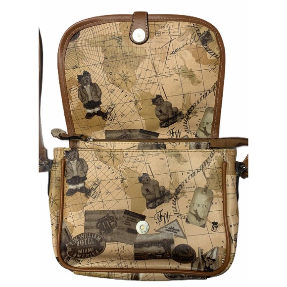 Teenie Weenie Gold Teddy Bear Brown Map Print Adjustable Strap Handbag Purse - Picture 10 of 12